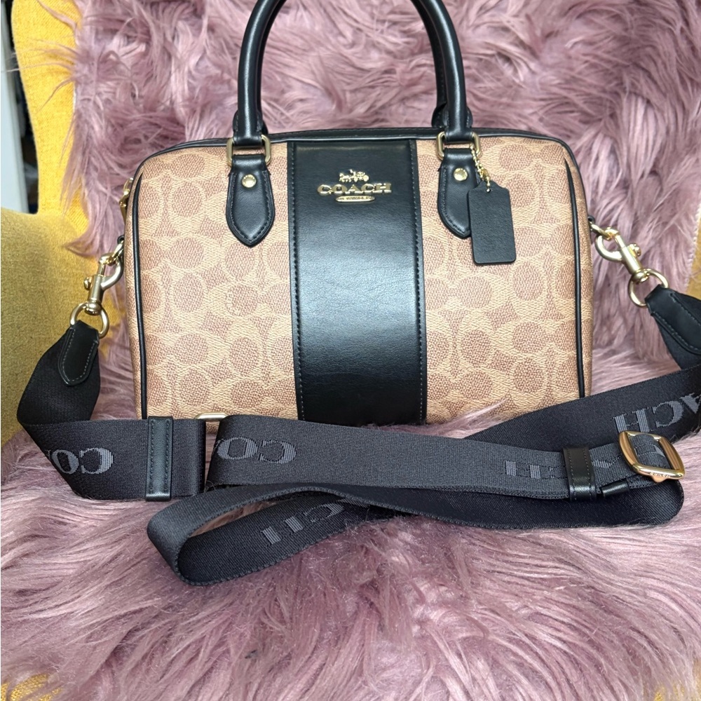 Coach Signature Tan and Black Satchel